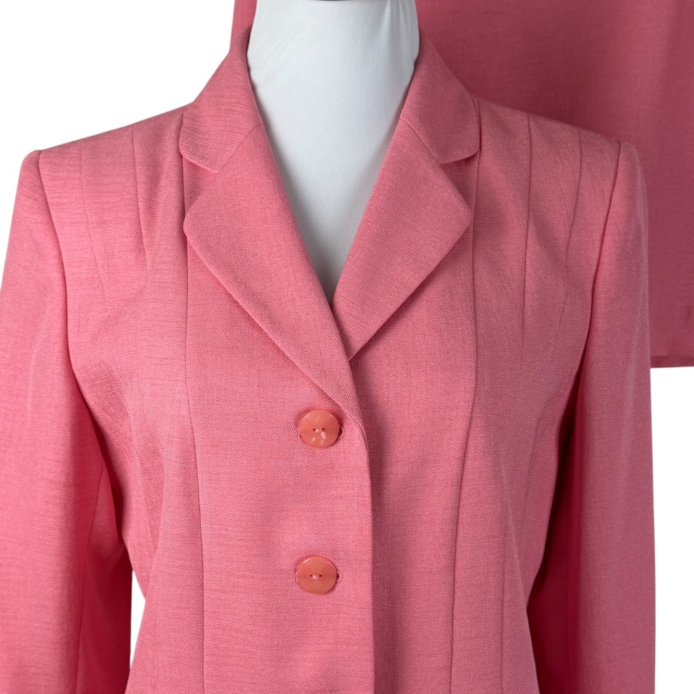 Suit Studio Pink 2 Piece Skirt Suit Set Peplum‎ Blazer Pencil Skirt Women's 14P - Picture 3 of 13
